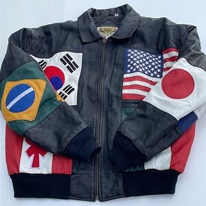 Vintage Leather International Flags Korea Jacket